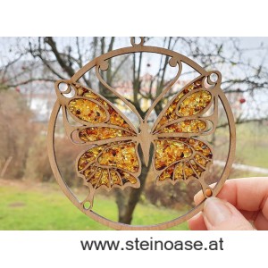 Fensterbild Suncatcher Bernstein - SCHMETTERLING  Ø 11cm